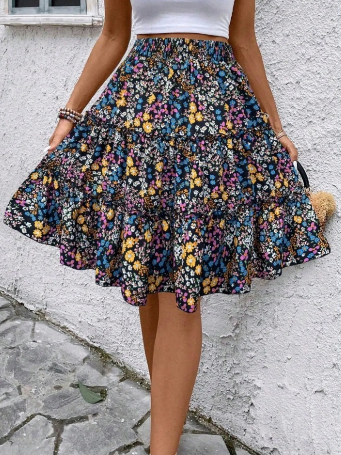 Floral Print Midi Skirt - cas7m