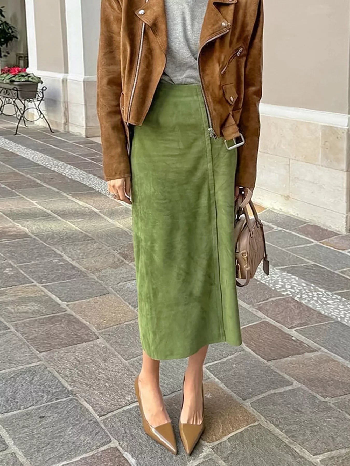 Solid Color Midi Skirt - cas7m