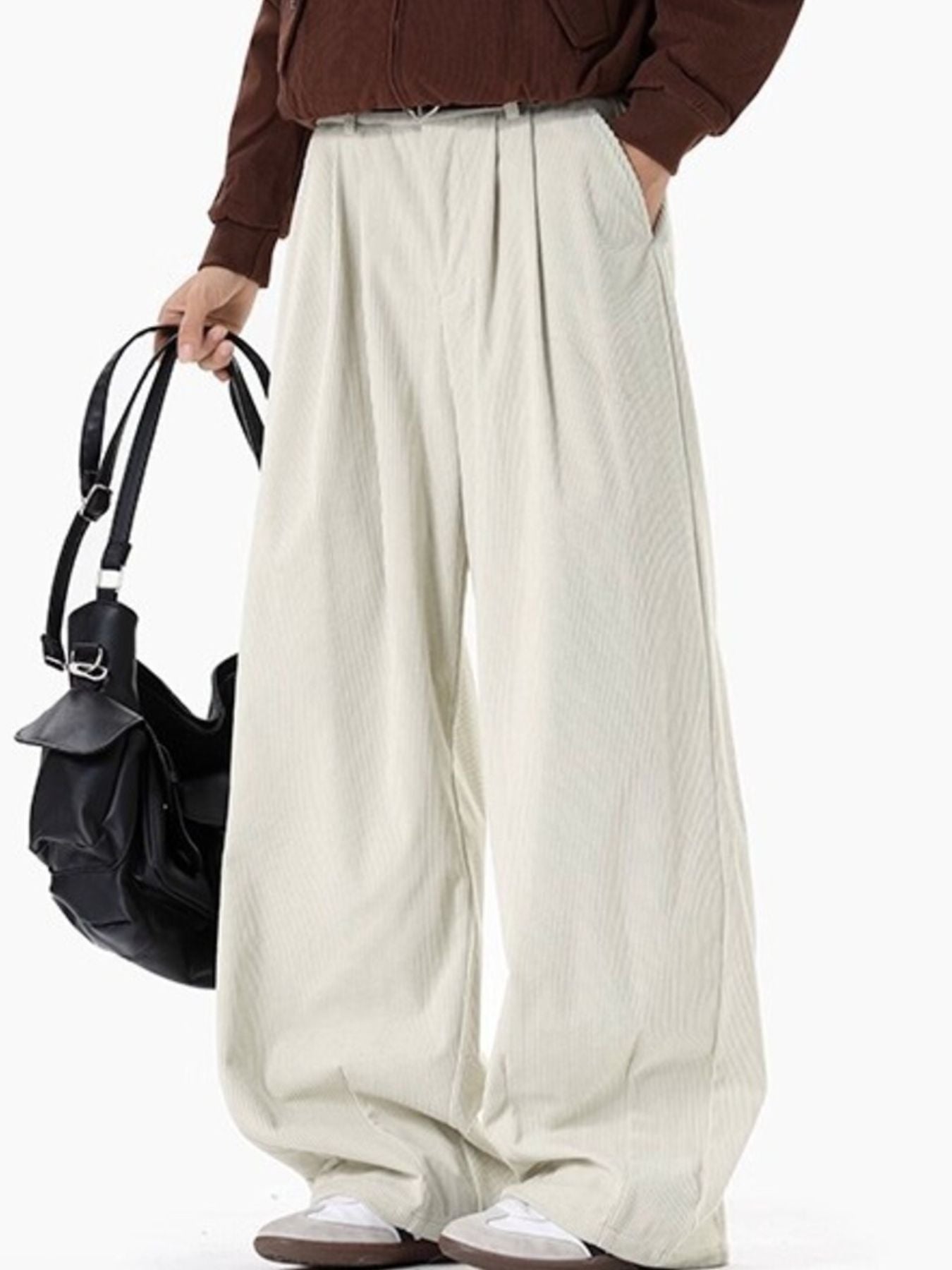 Men's Plus Size Pleated Detail Wide Leg Pants - cas7m