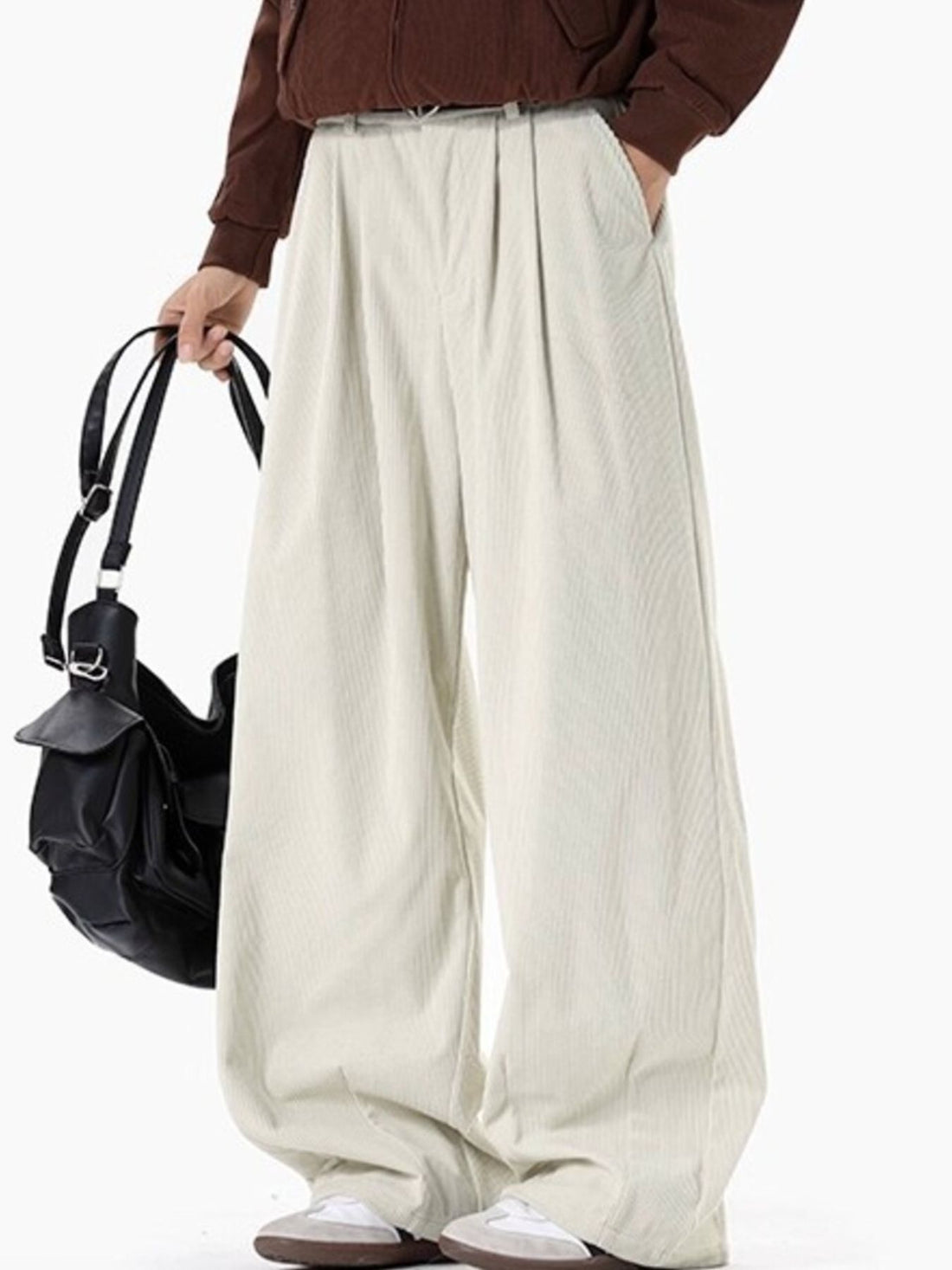 Men's Plus Size Pleated Detail Wide Leg Pants - cas7m