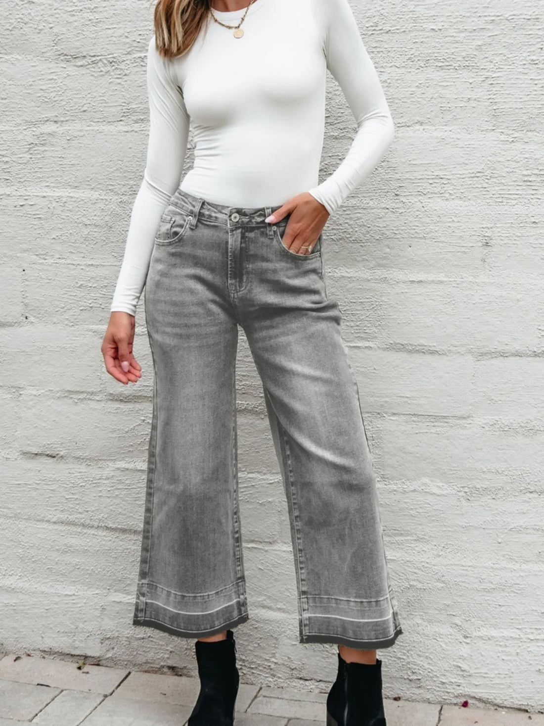 High Waist Wide Leg Washed Jeans - cas7m