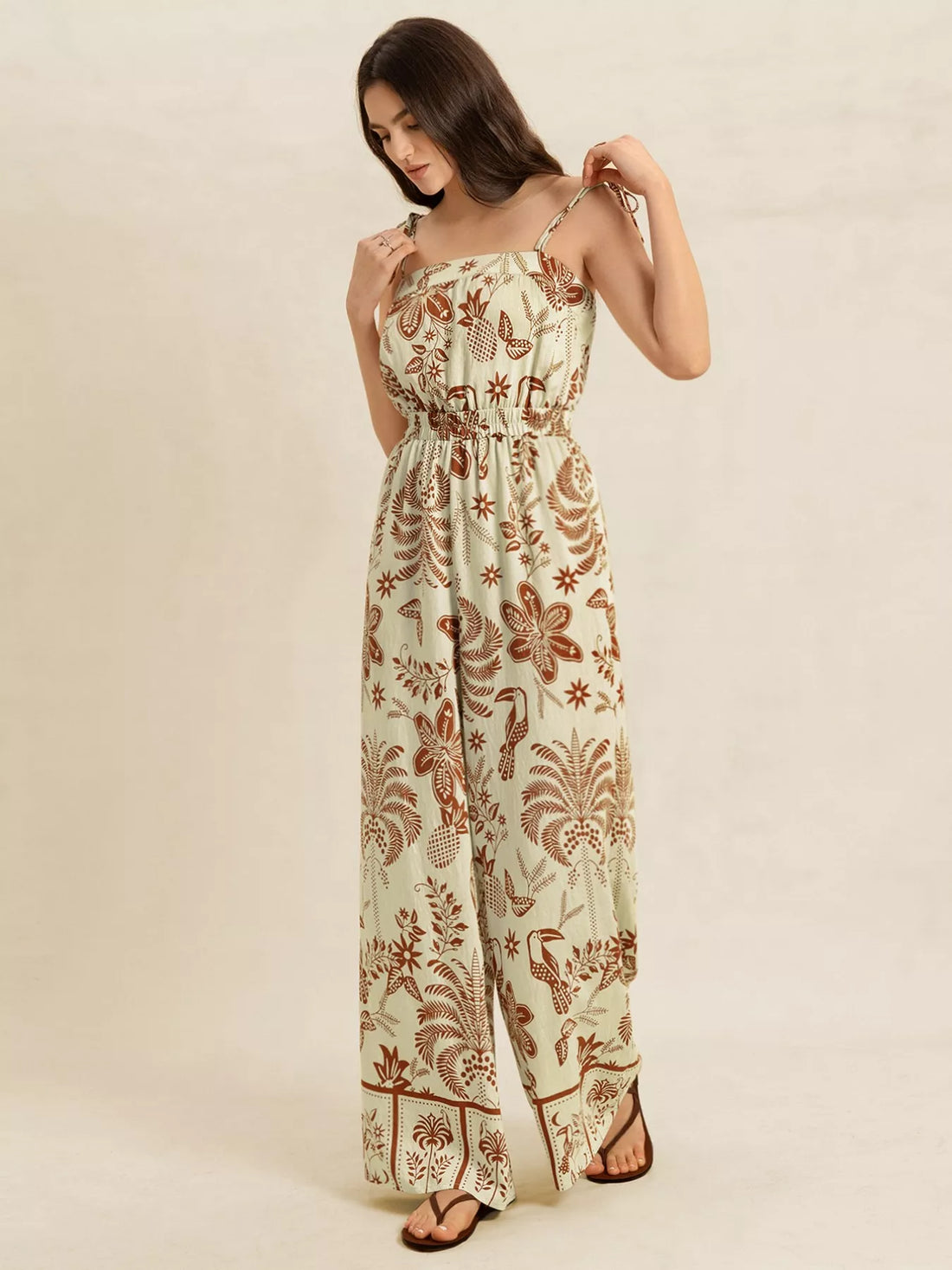 Tie Strap Wide Leg Jumpsuit - cas7m