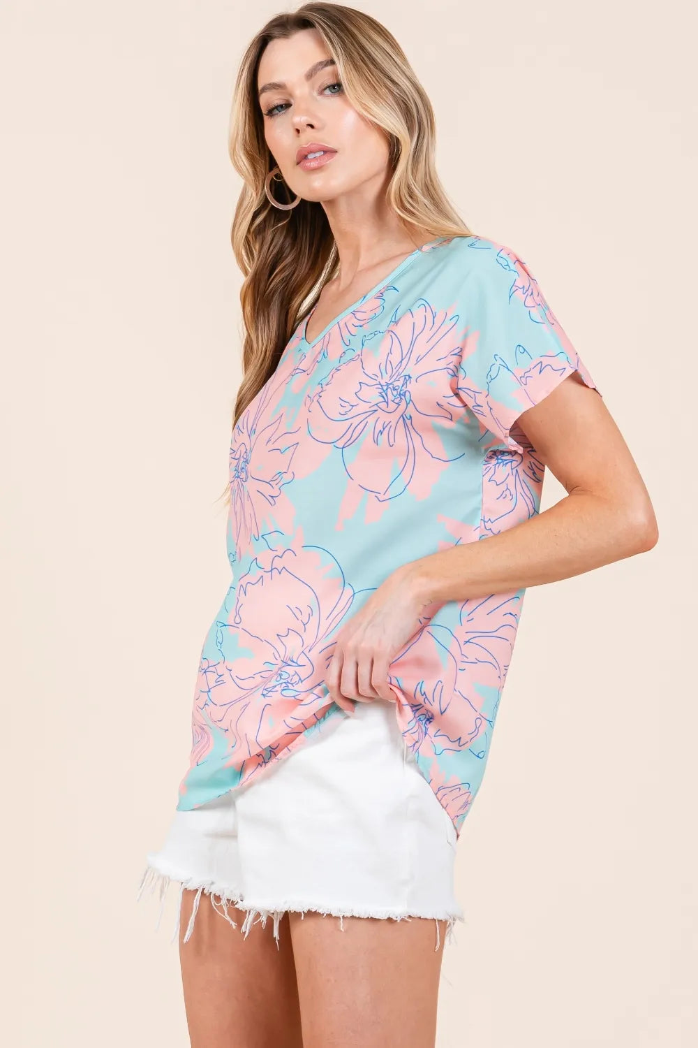 BOMBOM Floral Short Sleeve T-Shirt - cas7m