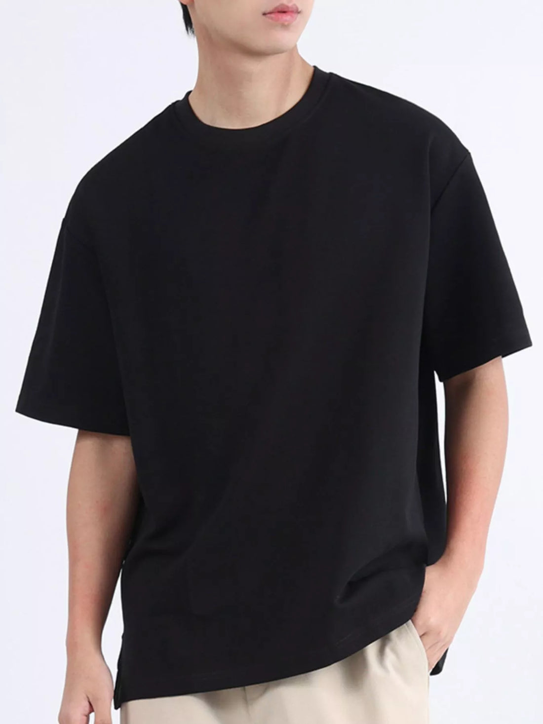 Men's Plus Size Solid Color Round Neck T-Shirt - cas7m
