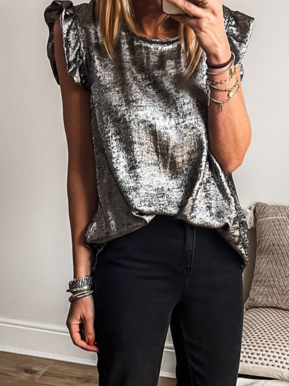 Ruffled Round Neck Tank - cas7m