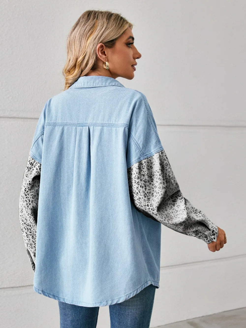Leopard Button Up Denim Jacket - cas7m