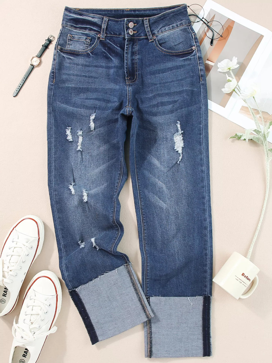 Vintage Stretch Distressed Denim Jeans - Comfort & Style - cas7m