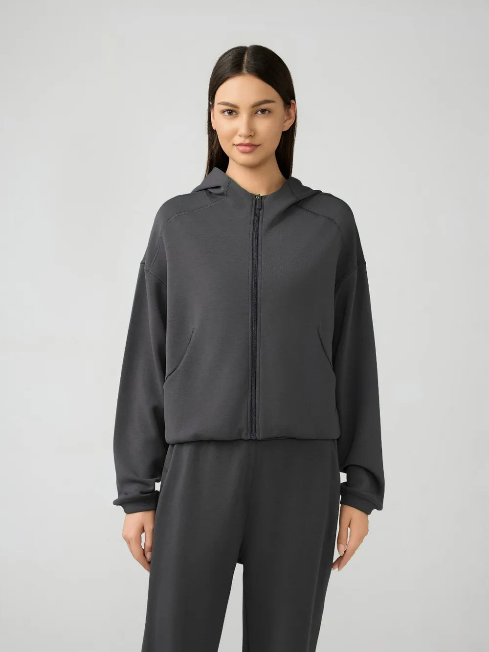 Millennia Zip Up Dropped Shouder Active Hooded - cas7m