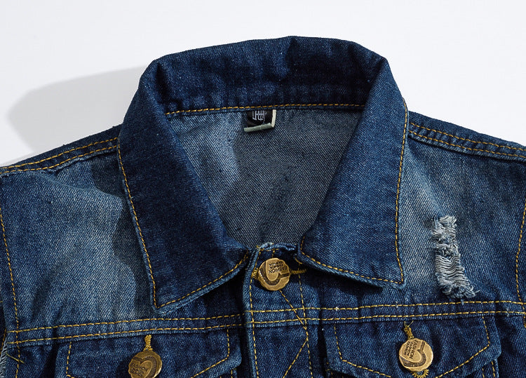 Personality men's denim vest male blue vest vest shoulder large size denim vest - cas7m