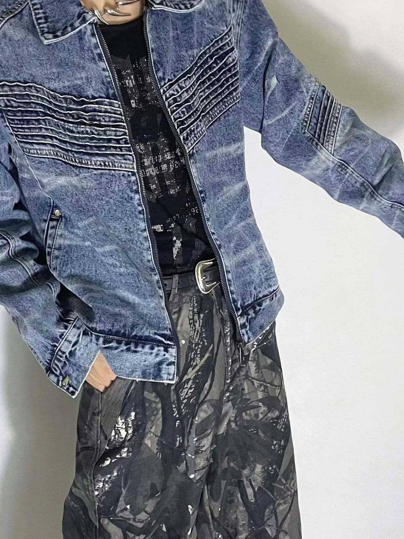 Men's Washed Zip Up Denim Jacket - cas7m