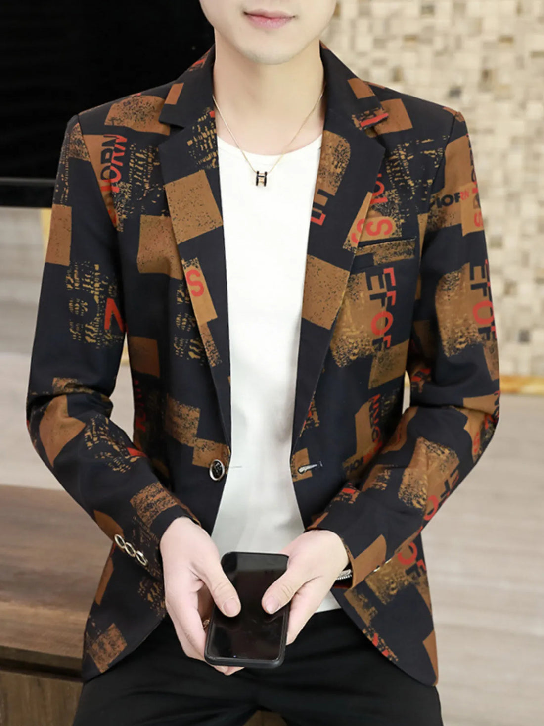 Men's Plus Size Printed One Button Slim Fit Blazer - cas7m