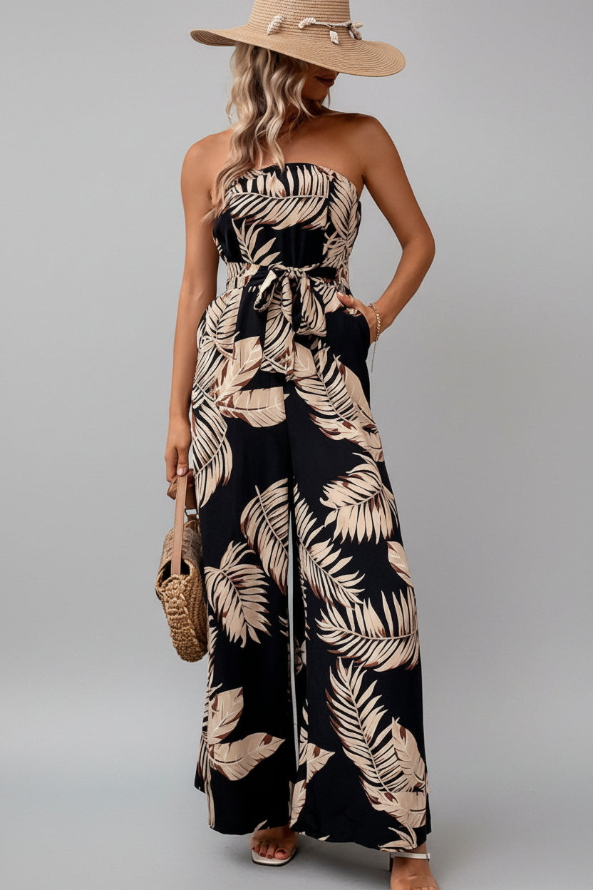 Chic Urban Printed Sleeveless Belted Maxi Dress - Polyester - cas7m