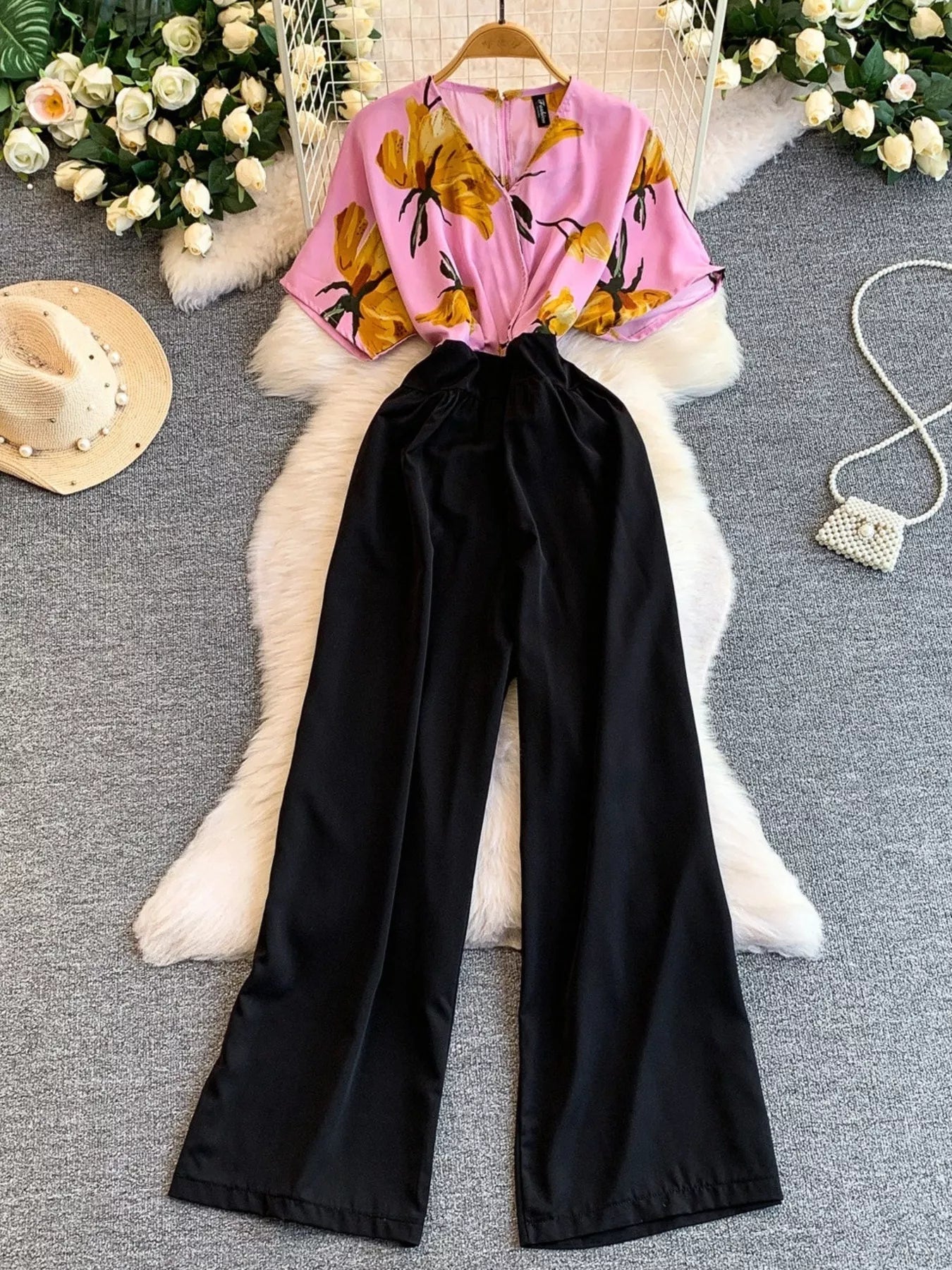 Printed Wide Leg Jumpsuit - cas7m