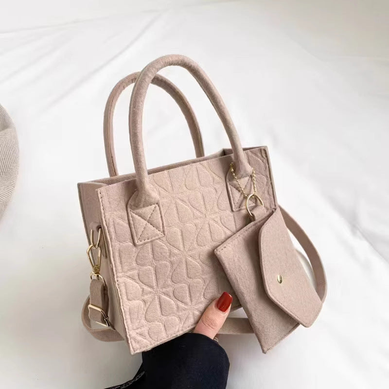 Simple Small Handbag Women's Fashion Felt One Shoulder Combination Bags - cas7m