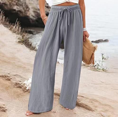 Women's Cotton And Linen Wide-leg Beach Pants Casual Pants - cas7m