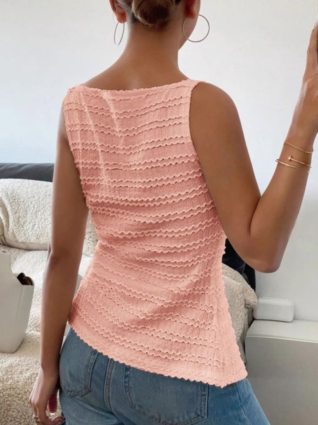 Textured Button-Front Tank - cas7m