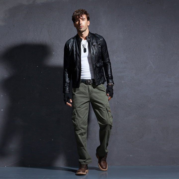 Youthful Mid-Waist Cotton Khaki Pants for Men - Various Colors - cas7m
