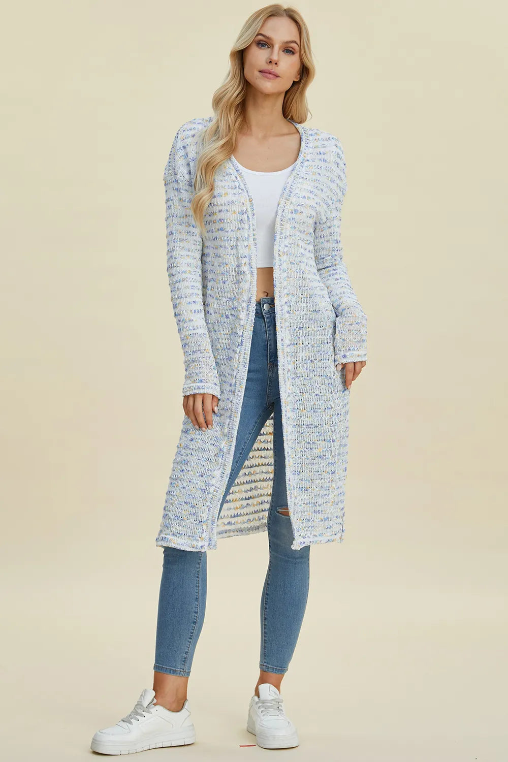 Double Take Full Size Open Front Longline Cardigan - cas7m