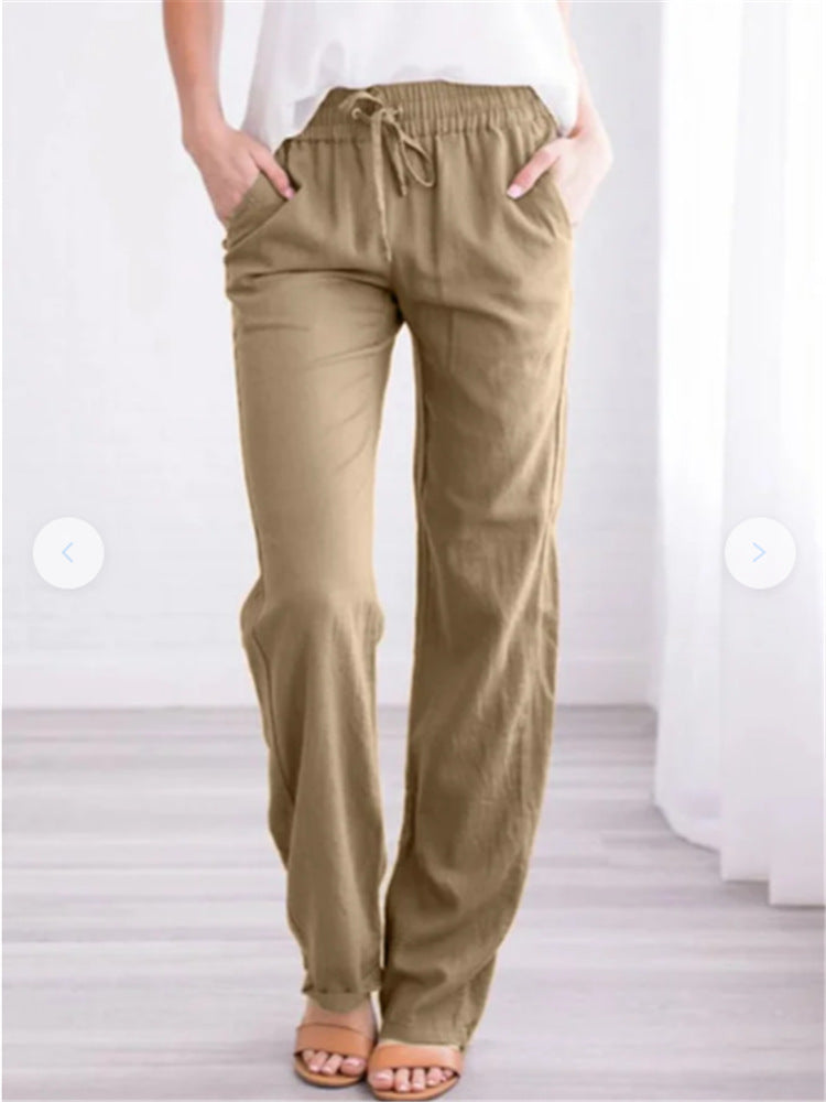 Cotton and Linen Drawstring Loose Casual Wide-Leg Trousers - cas7m