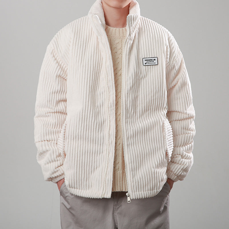 Winter Corduroy Cotton-padded Coat Warm Stand Collar Zipper Jacket Casual Outdoor Streetwear Men's Clothing - cas7m