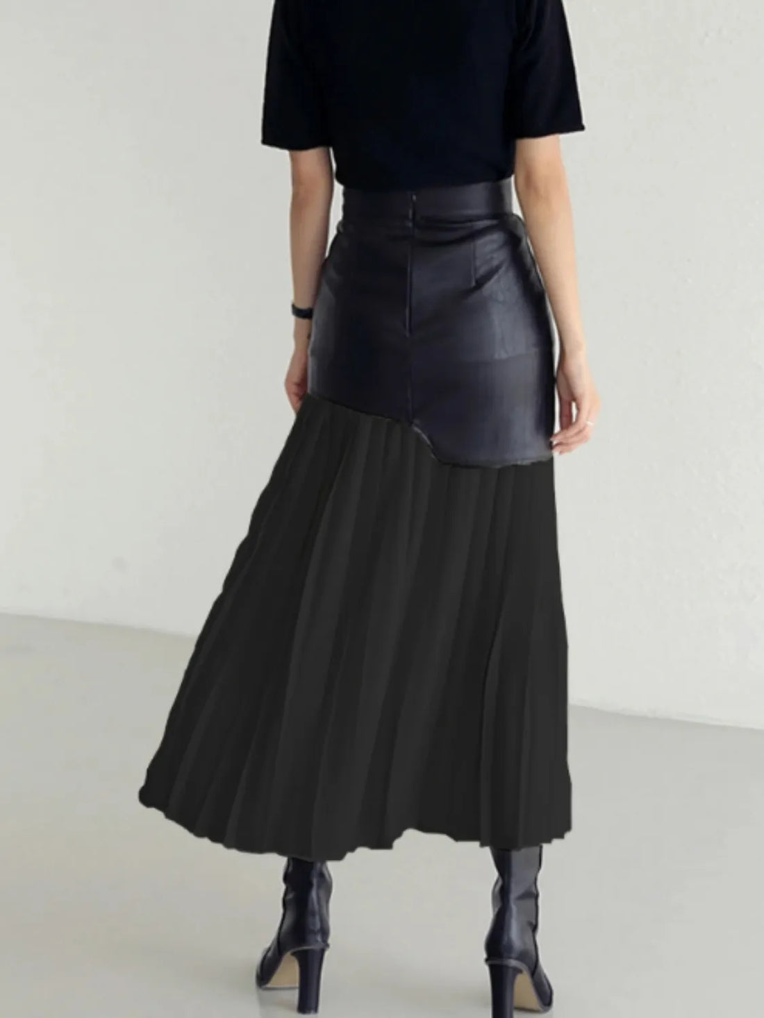 Patchwork Contrast Pleated Skirt - cas7m