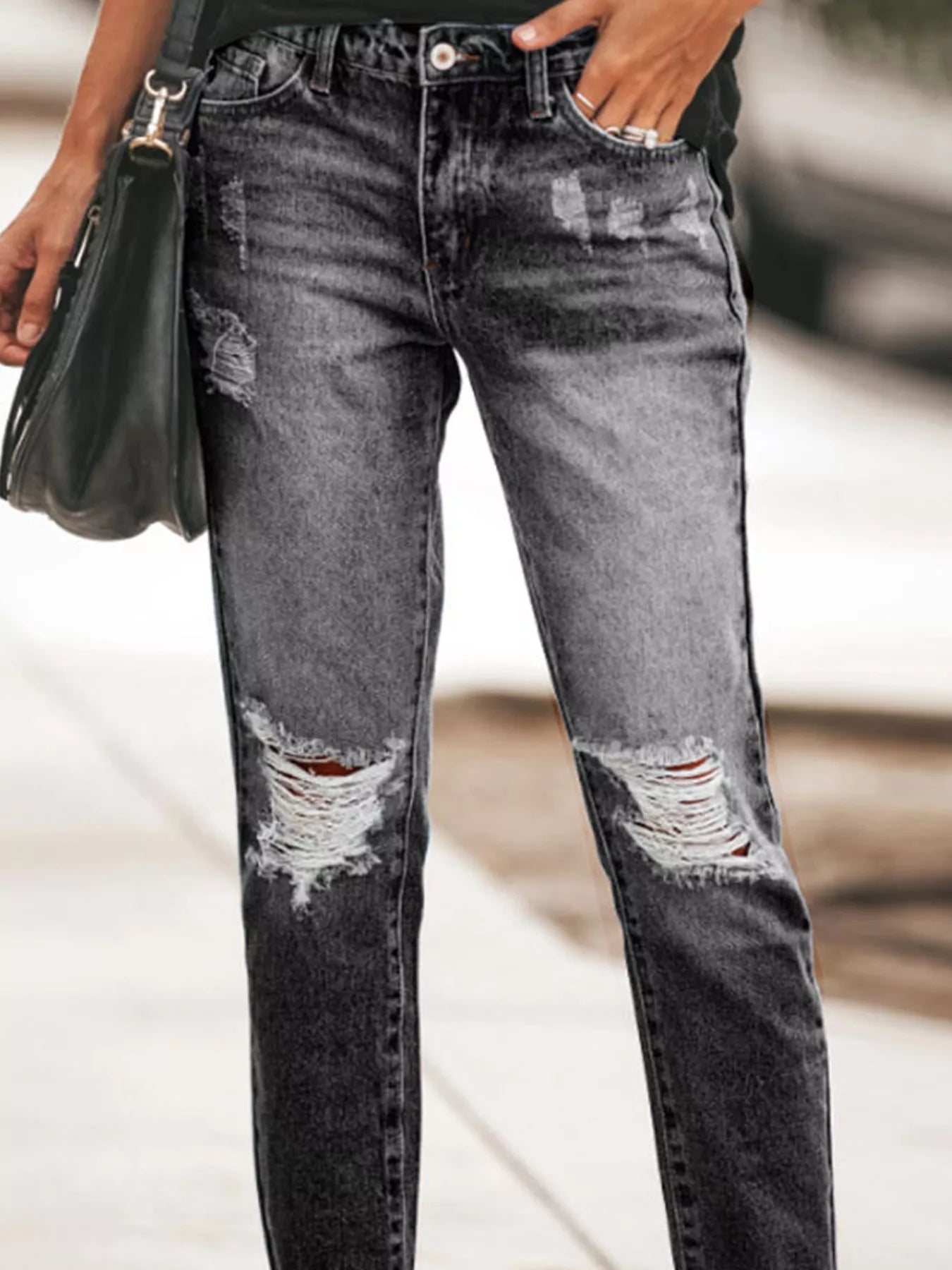 Distressed Wash Ankle Jeans - cas7m