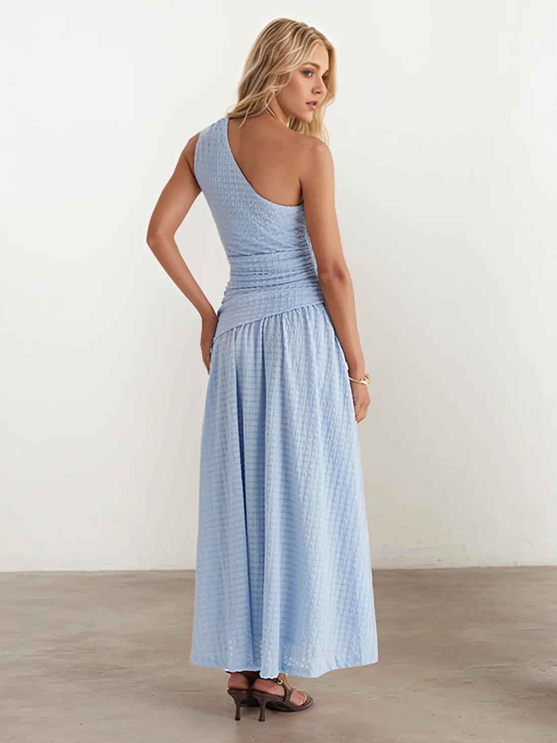 Textured Single Shoulder Dress - cas7m