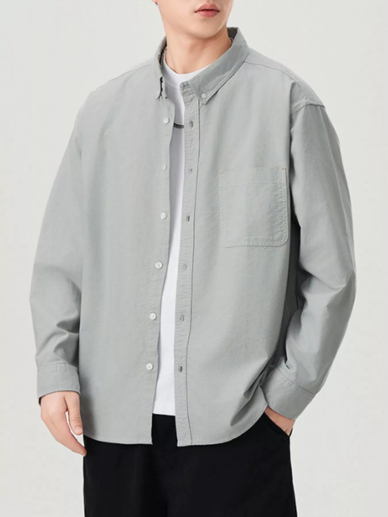 Men's Plus Size Button Up Long Sleeve Shirt - cas7m