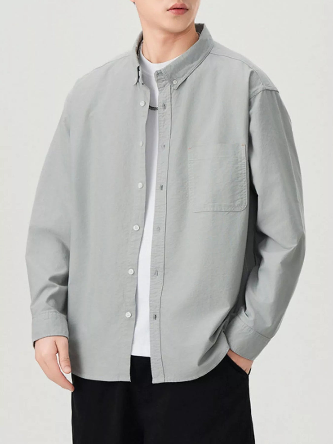 Men's Plus Size Button Up Long Sleeve Shirt - cas7m