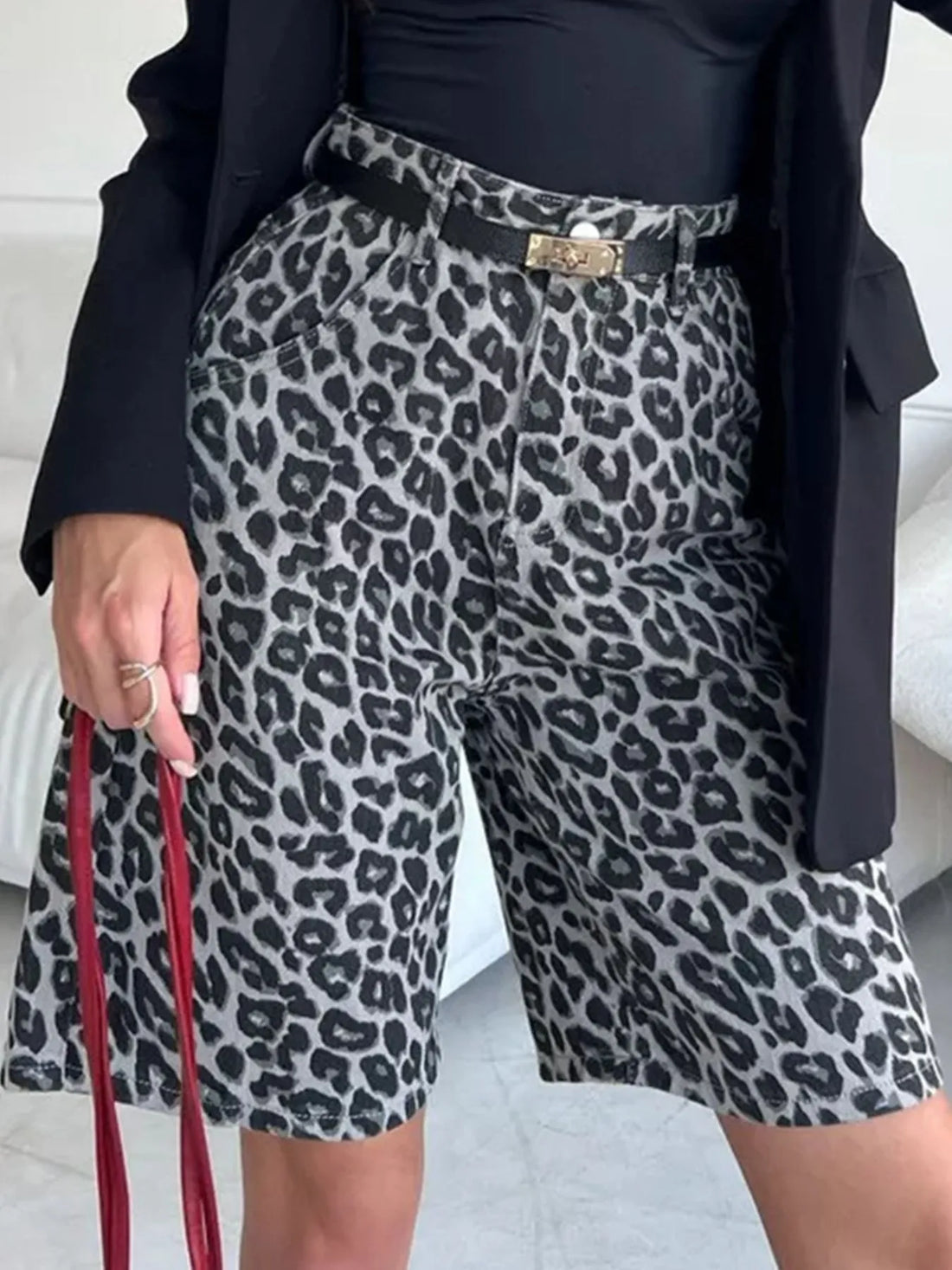 Leopard Print High-Waisted Casual Shorts - cas7m