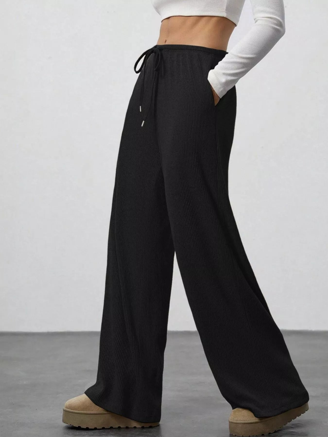 Relaxed Fit Wide Leg Pants - cas7m