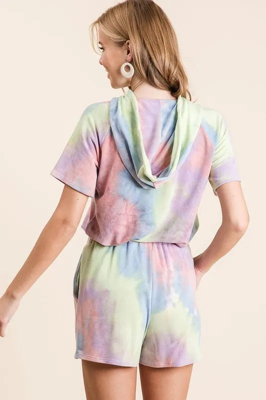 BiBi Tie Dye French Terry Casual Shorts with Twill Tape - cas7m