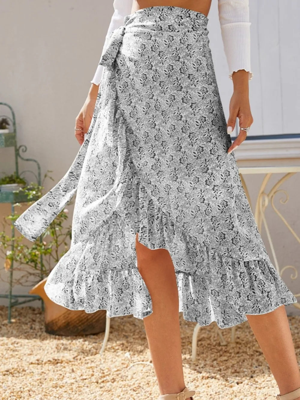 Printed Ruffled Midi Skirt - cas7m