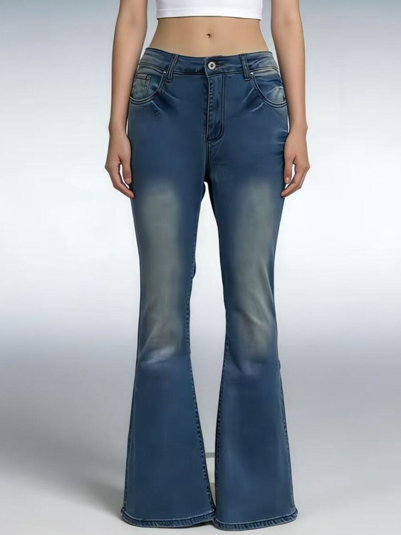 Full Size Vintage Wash High-Waisted Flare Jeans Plus Size - cas7m