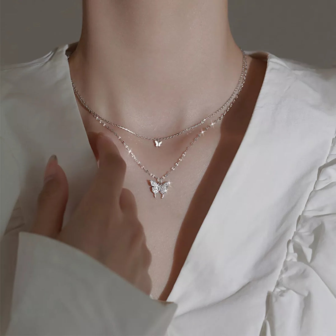 Double Layered Butterfly Necklace - cas7m
