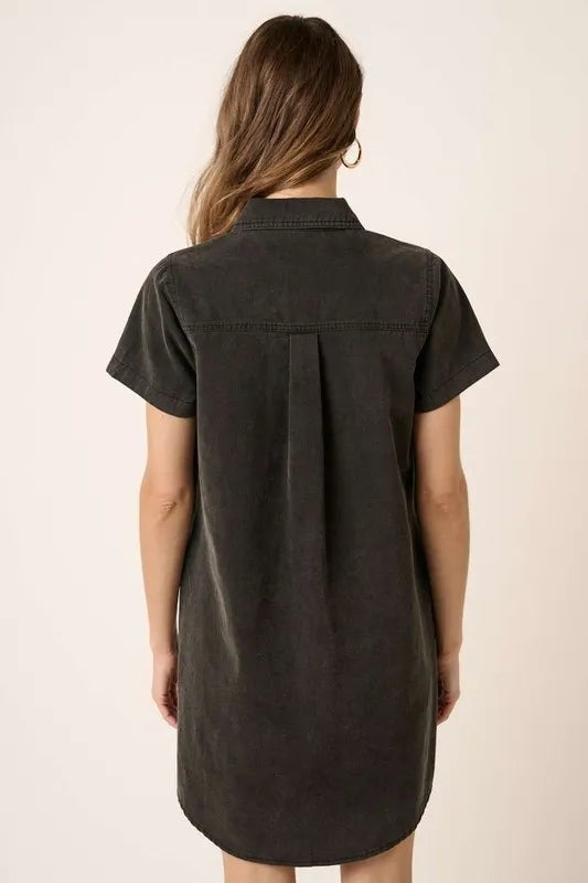 Mittoshop Button Detail Collared Neck Short Sleeve Shirt Dress - cas7m