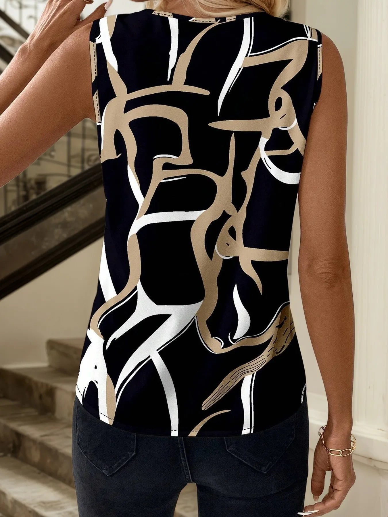 Printed V-Neck Tank - cas7m