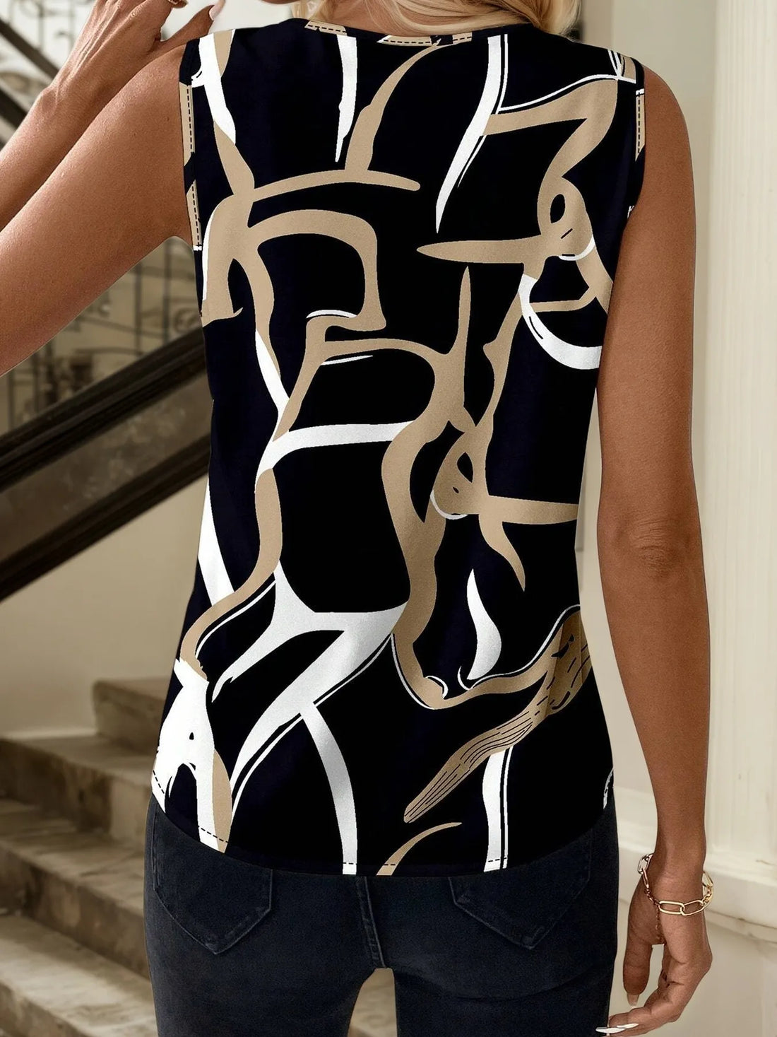 Printed V-Neck Tank - cas7m