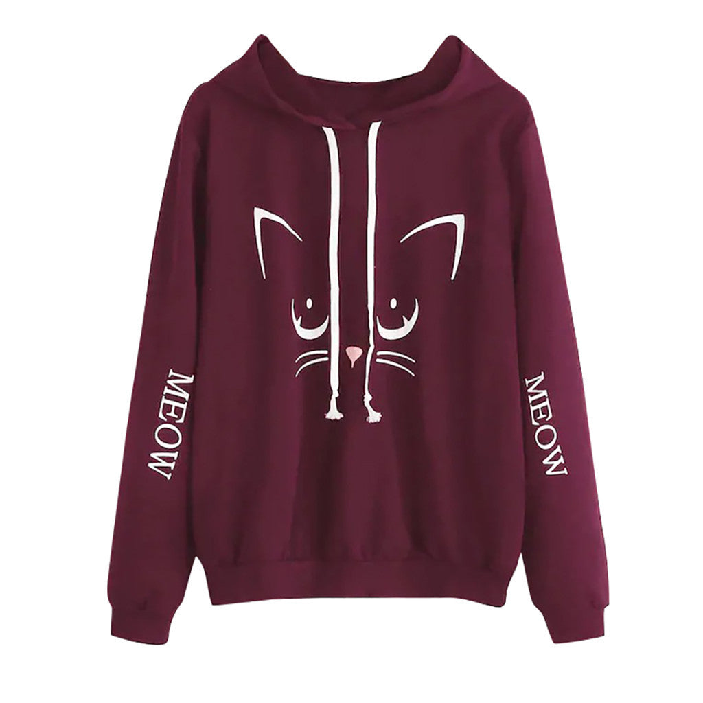 Printed long sleeve loose hoodie - cas7m