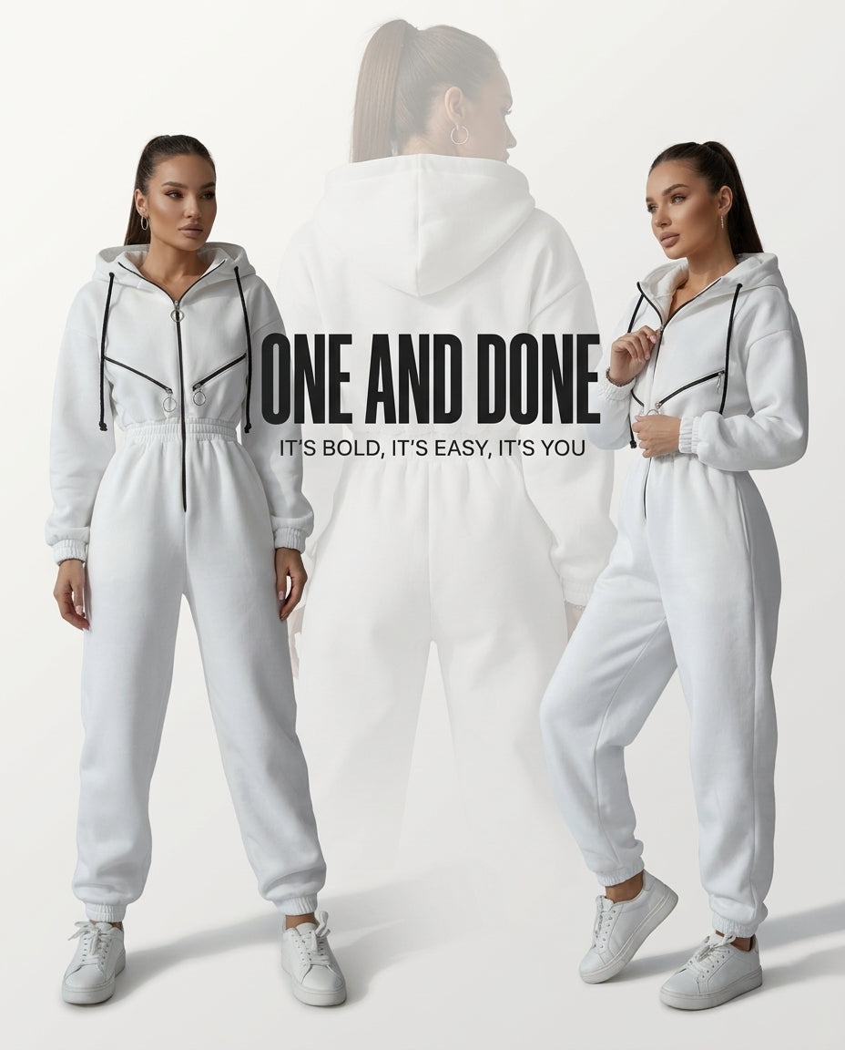 Hooded Zip-Up Long Sleeve Jumpsuit - cas7m