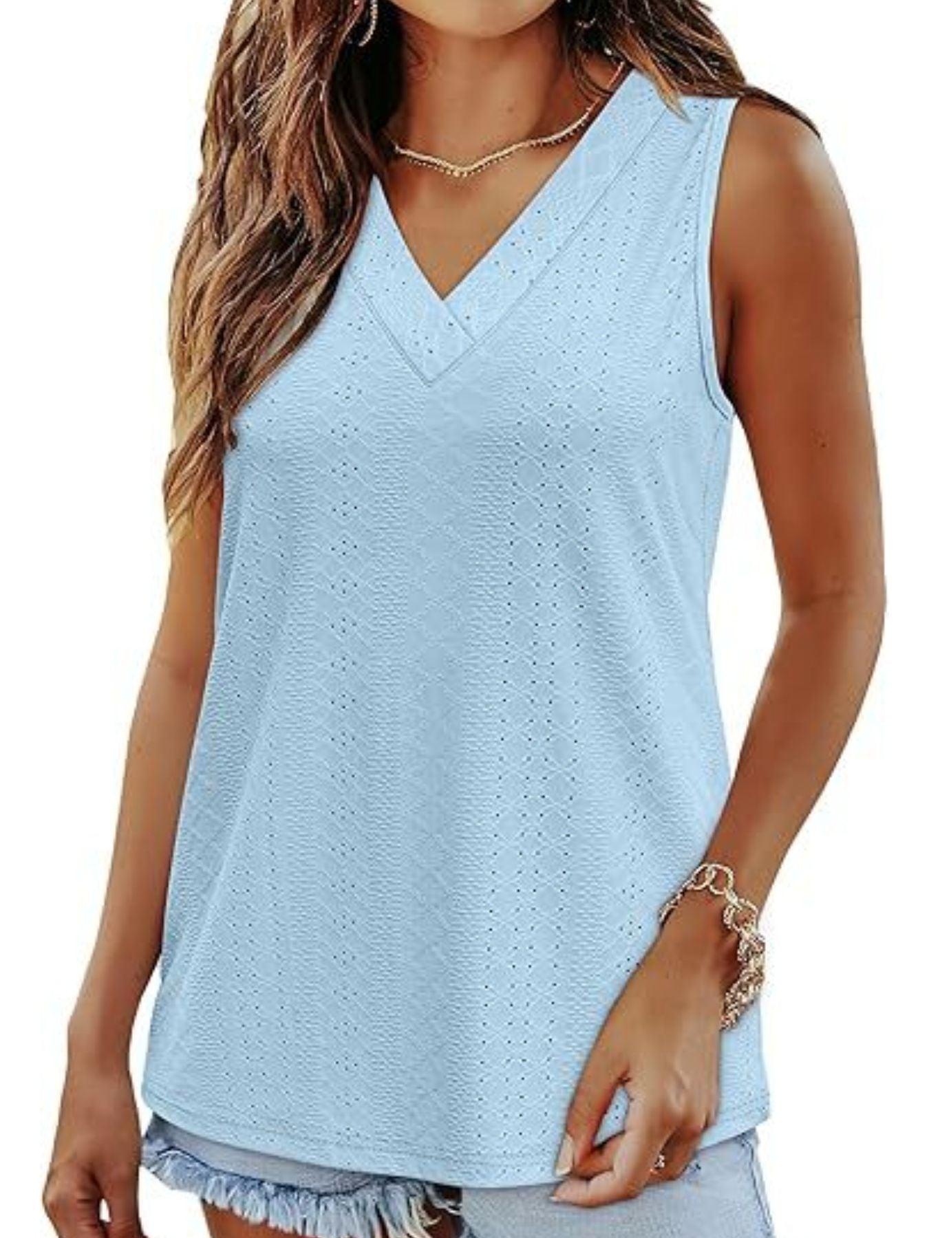 Eyelet V-Neck Tank - cas7m