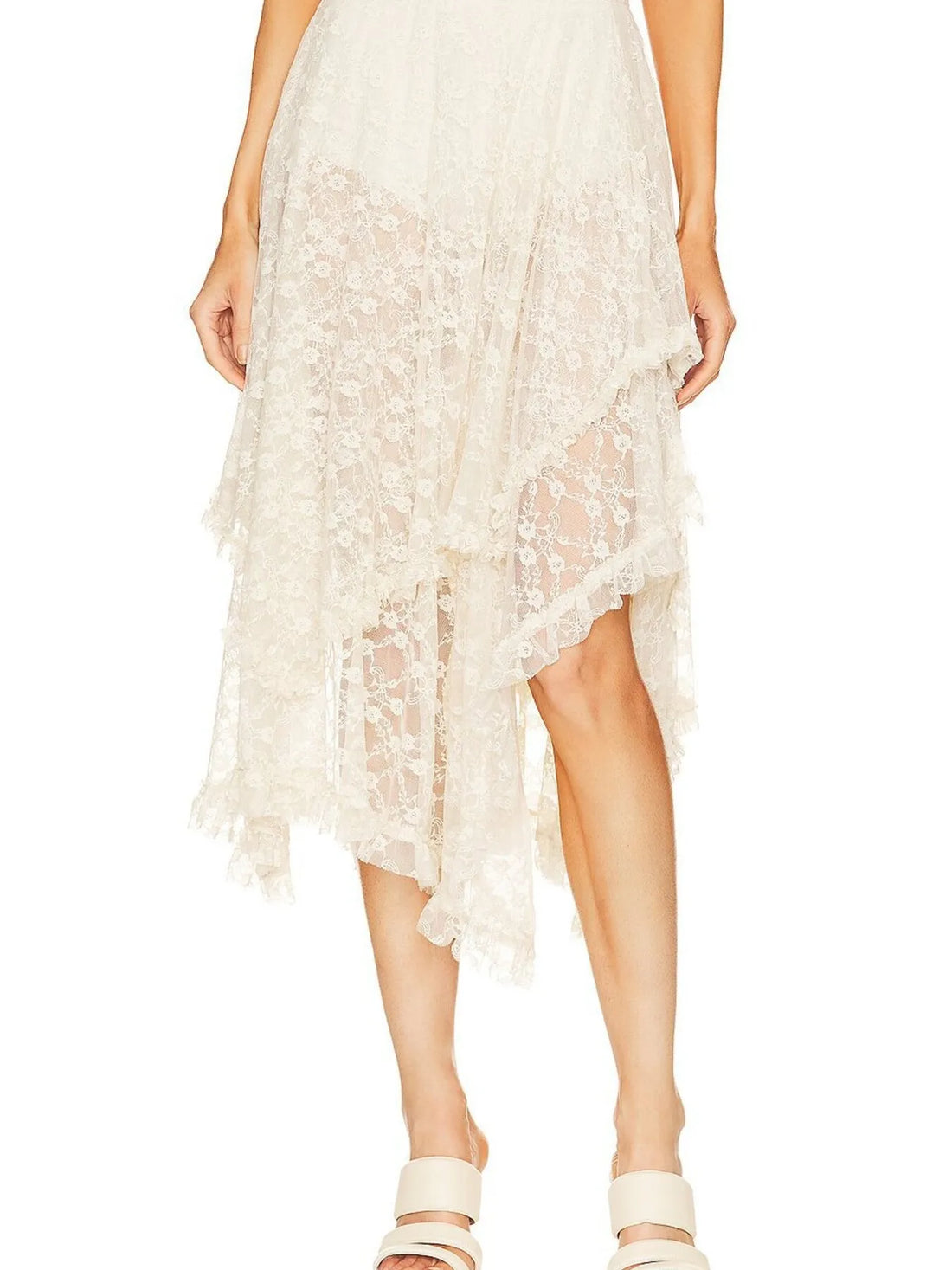 Asymmetrical Lace Midi Skirt - cas7m