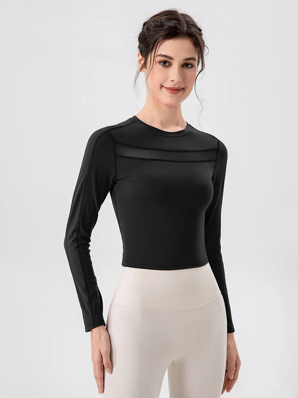 Round Neck Long Sleeve Active T-Shirt - cas7m