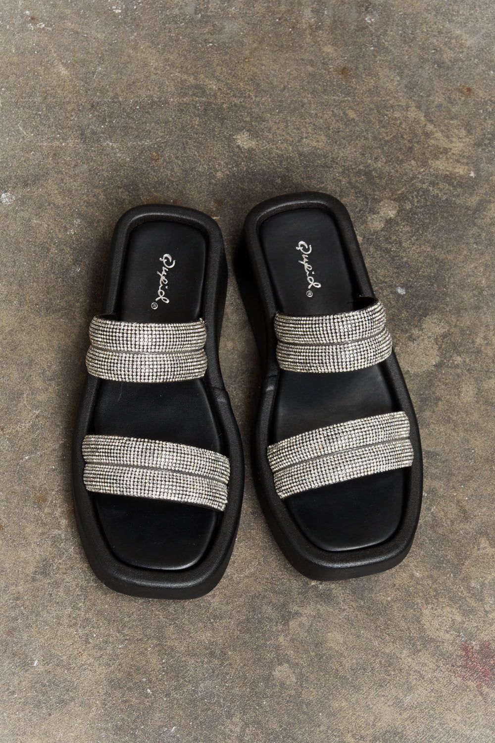 Qupid Bright Mind Platform Wedge Rhinestone Sandal - cas7m