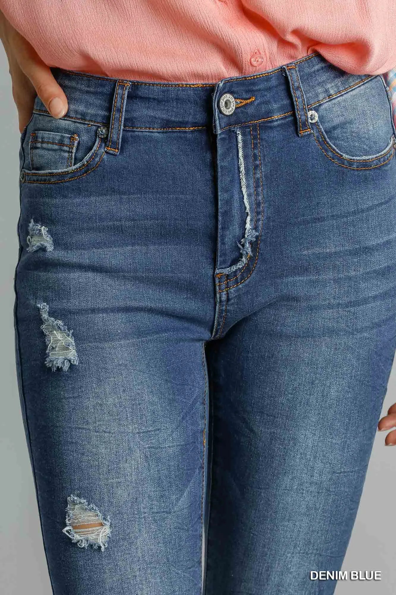 Umgee Distressed Skinny Jeans with Pockets - cas7m