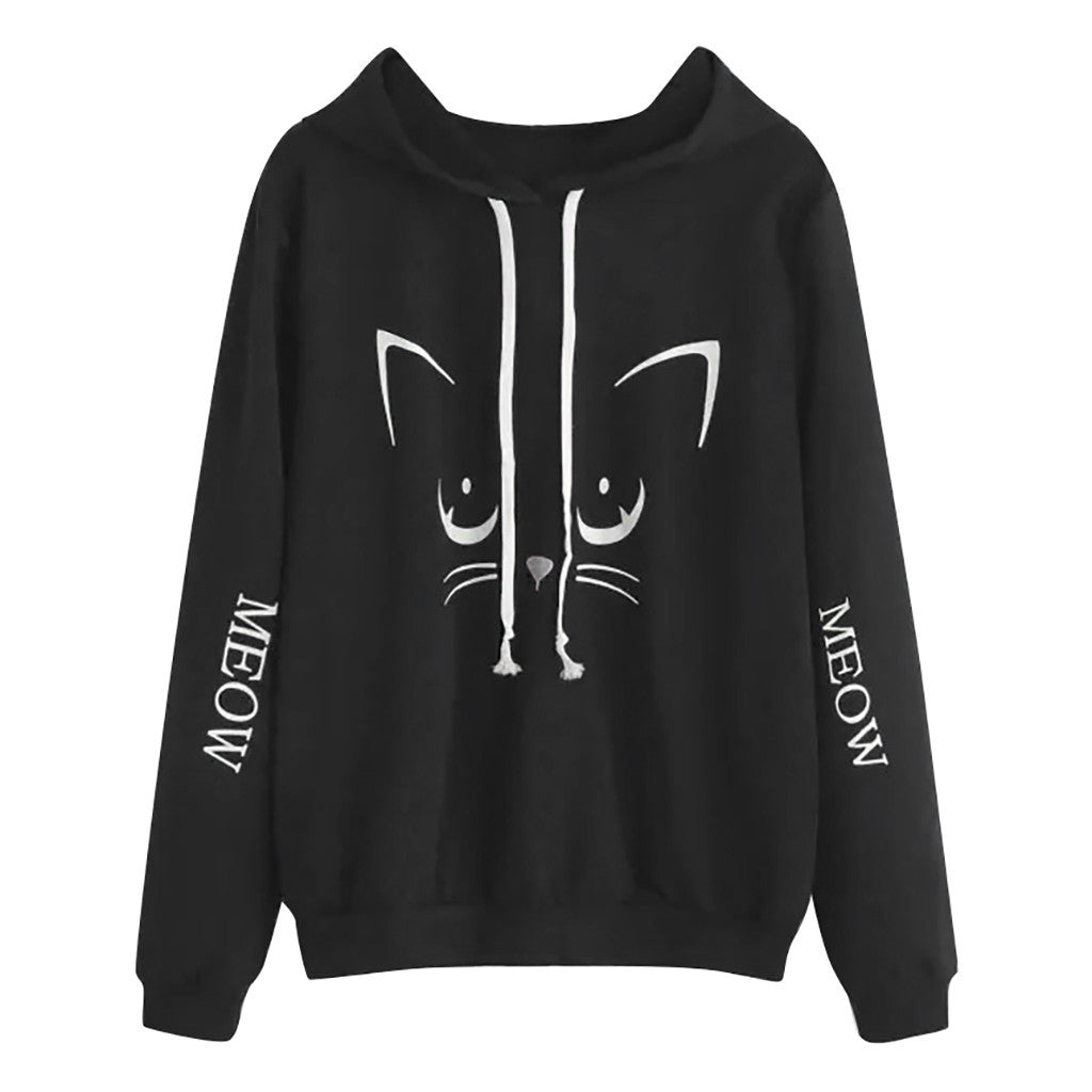 Printed long sleeve loose hoodie - cas7m