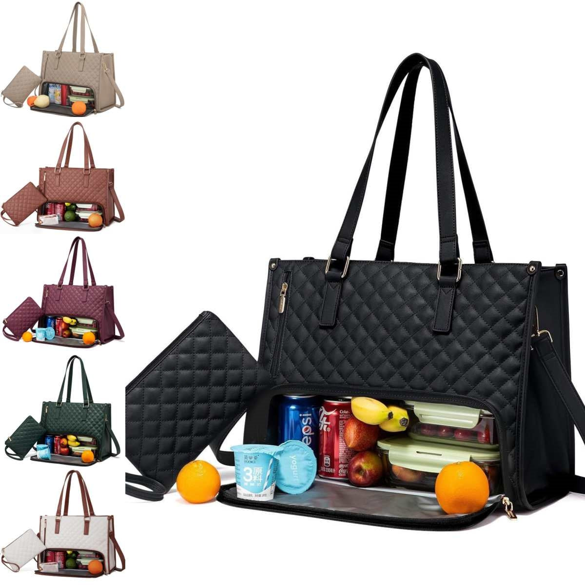 Versatile Quilted 2-in-1 Women's Laptop & Lunch Bag Set - cas7m