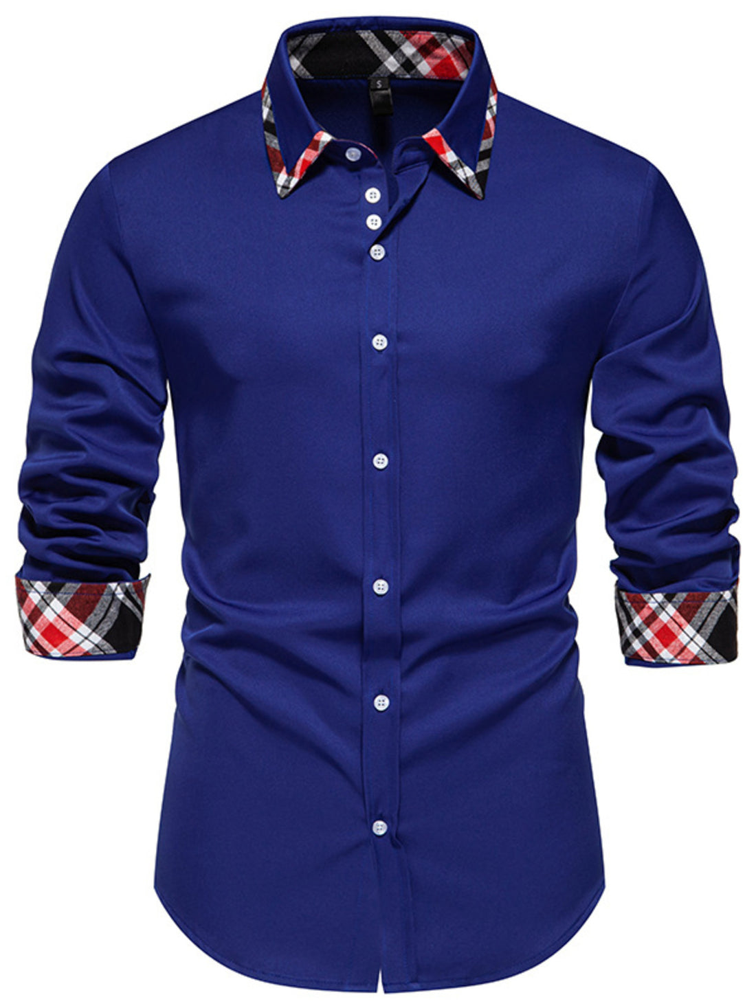 Men's Slim Fit Long Sleeve Plaid Trim Shirt - cas7m