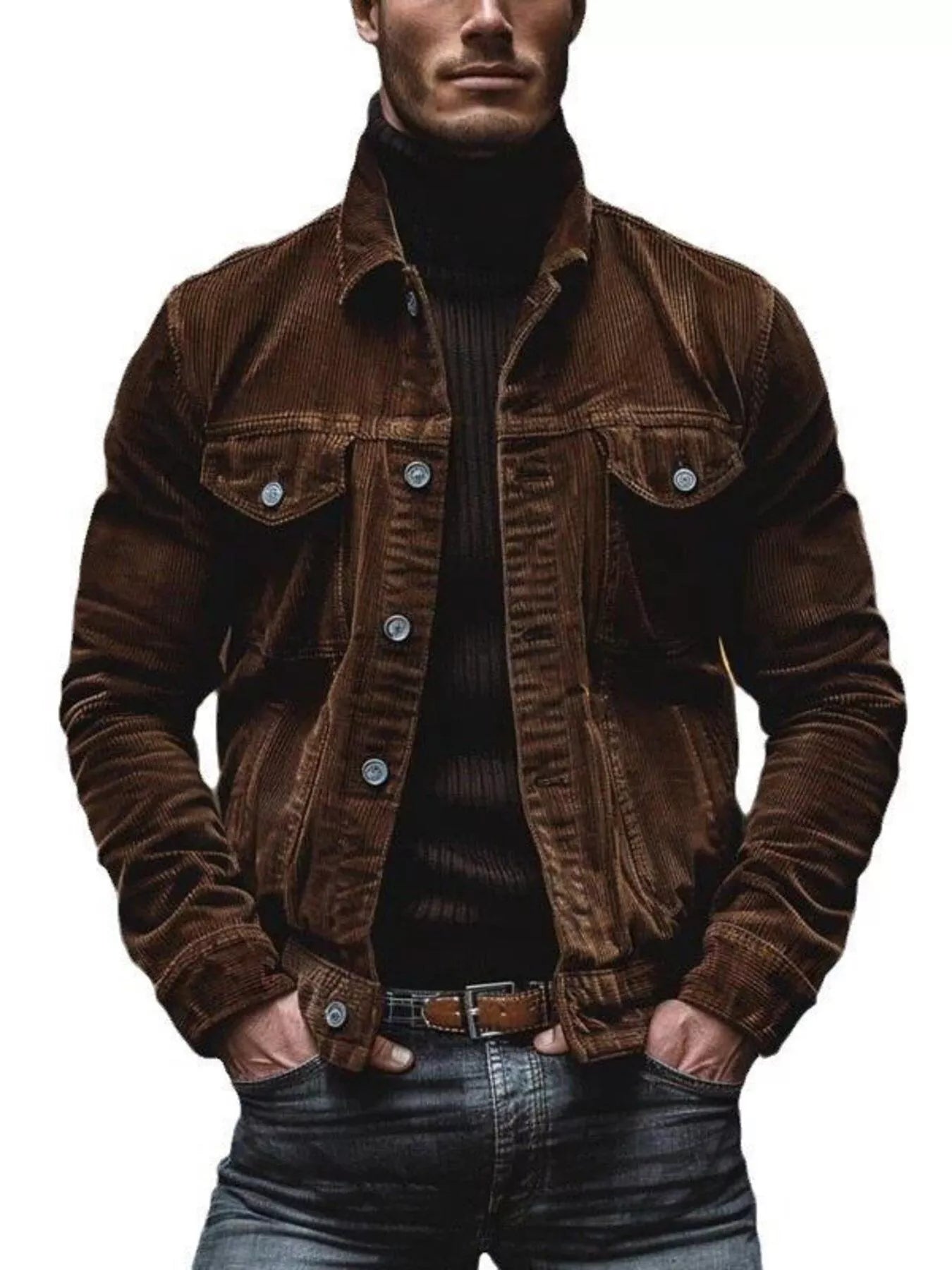 Men's Full Size Corduroy Button-Down Jacket Plus Size - cas7m