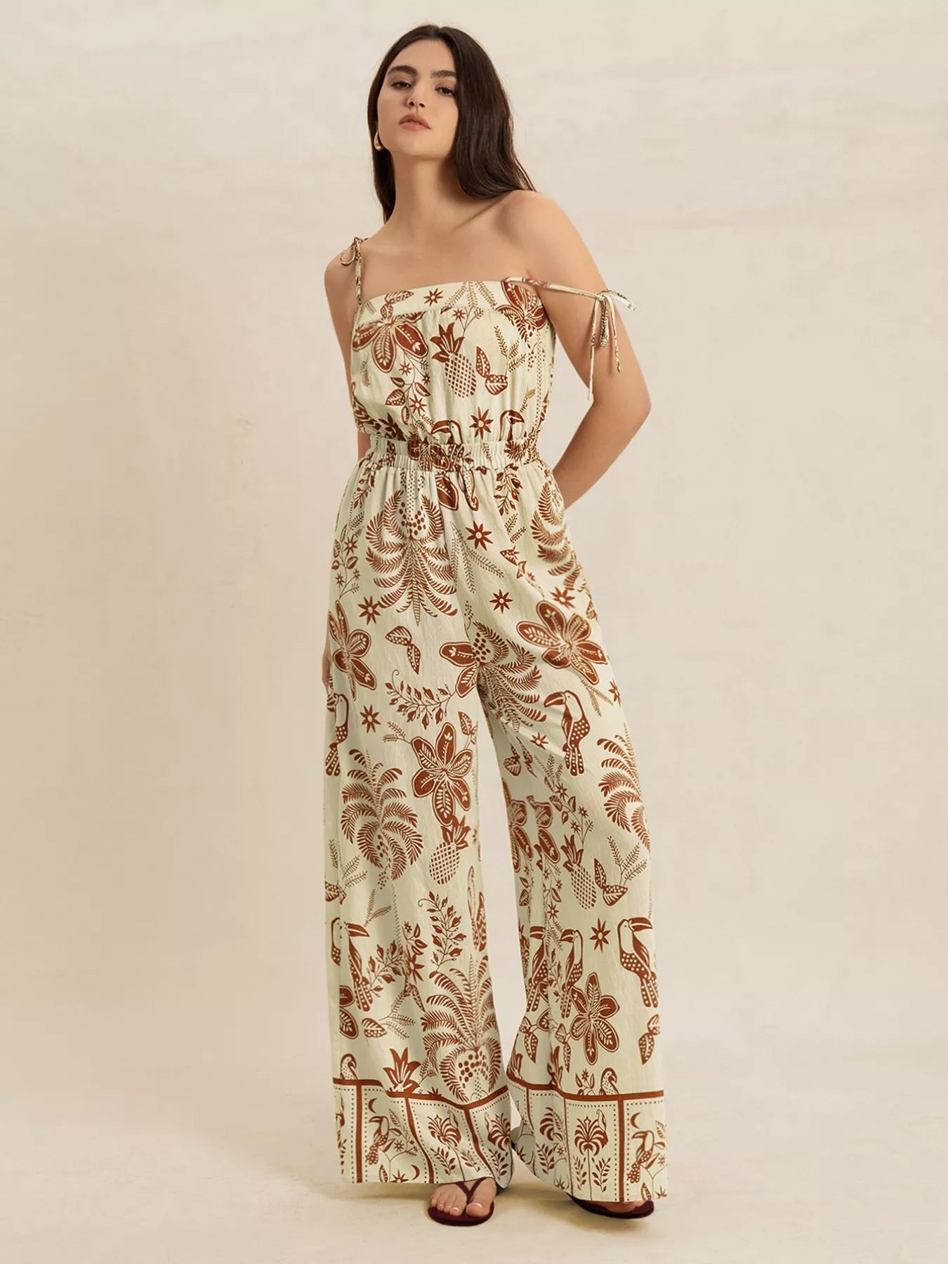 Tie Strap Wide Leg Jumpsuit - cas7m